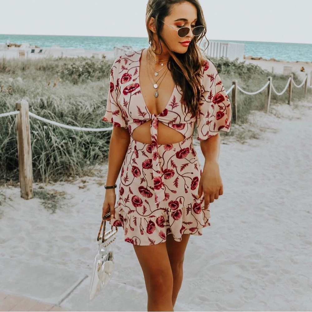 Tobi Farrah Mauve Cut Out Floral Skater Dress